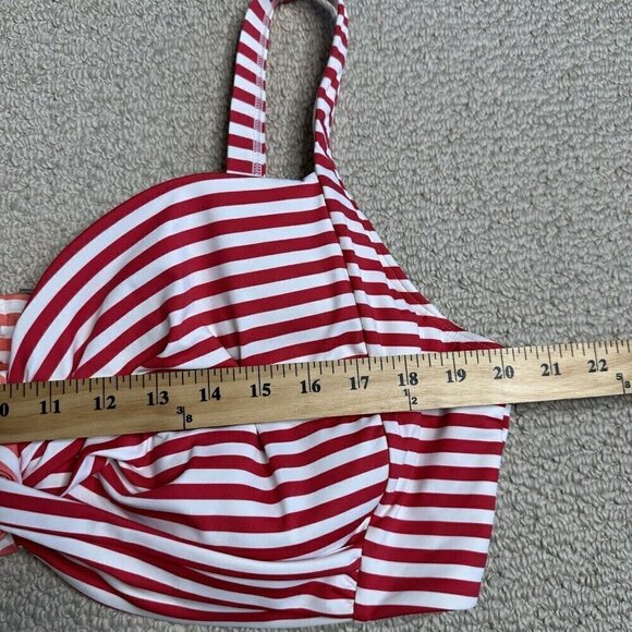 Lands End Bikini Top Size 22W Striped Red White Coral Underwire Twist Front - Picture 8 of 8